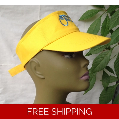 Unisex Yellow Sun Visor Hat White & Blue Logo